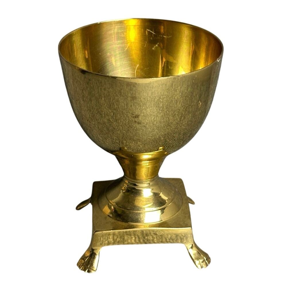 Vintage brass footed bowl 6” claw feet catchall vase Hampton Brass India